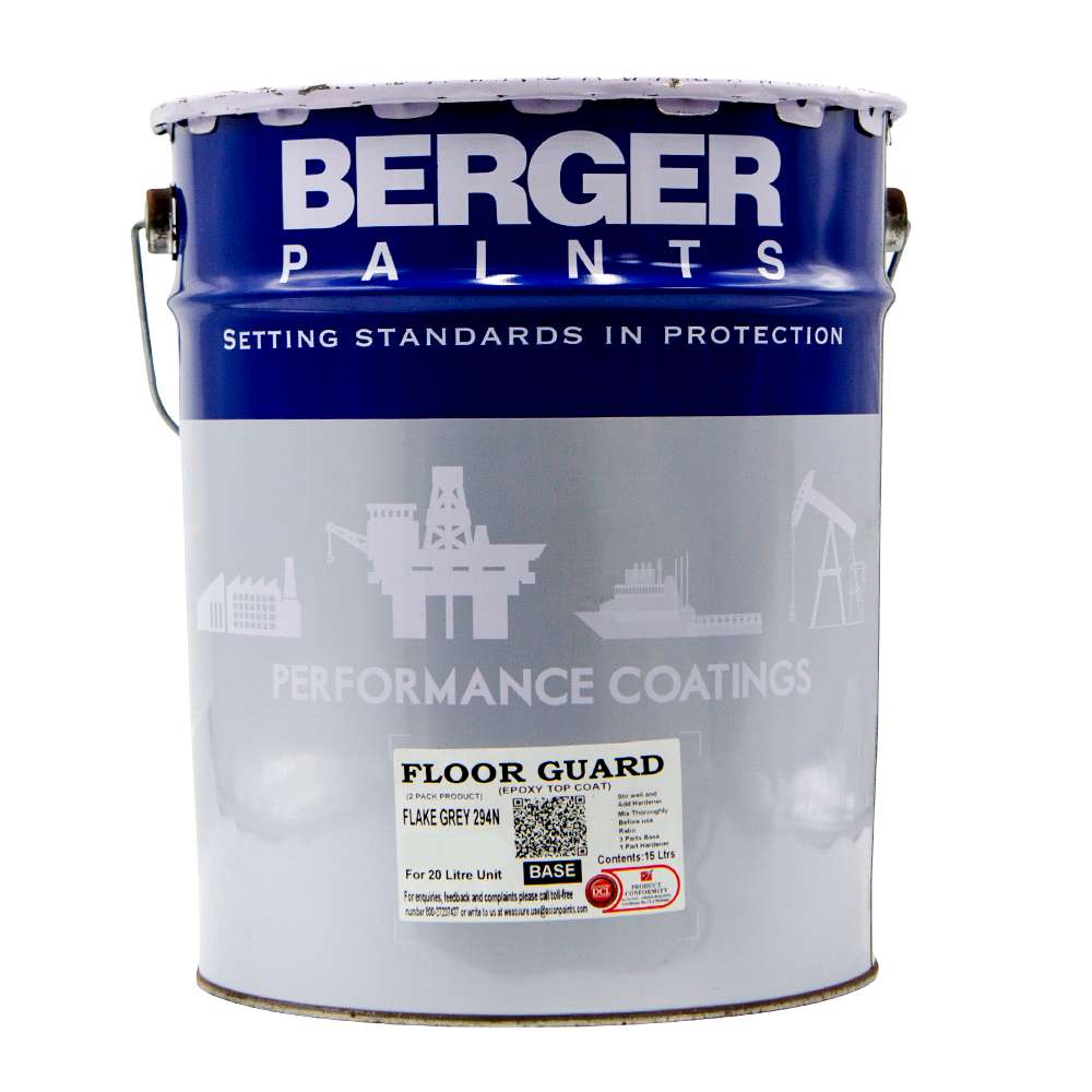 Asian Paints Berger Floor Guard Epoxy Top Coat, 20L Base + 5L Hardener, White, Heavy-Duty Epoxy Floor Finish 1