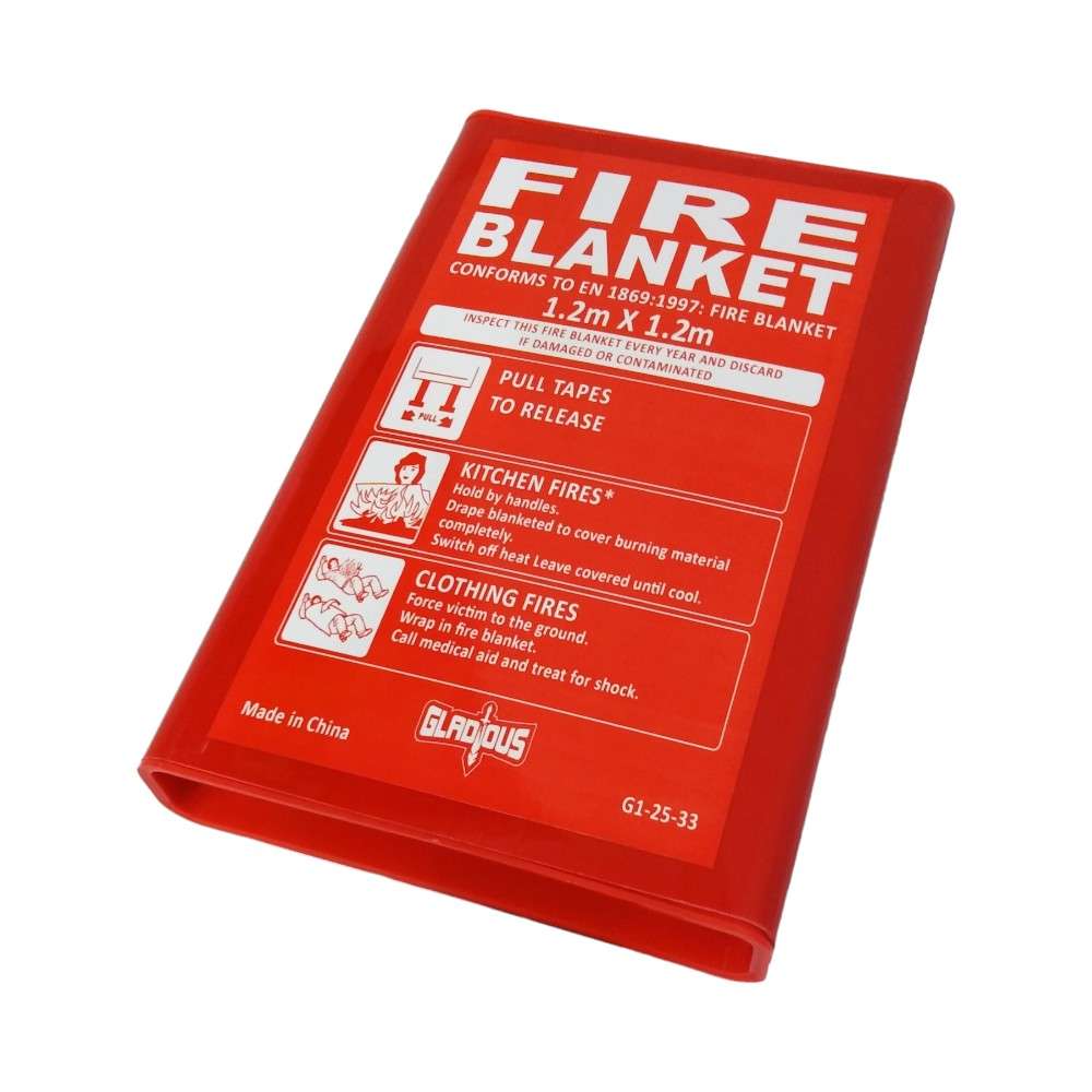 Gladious Fire blanket in PVC box 0.43mm thk x 12.m wd x 1.2m len, Khaki 0