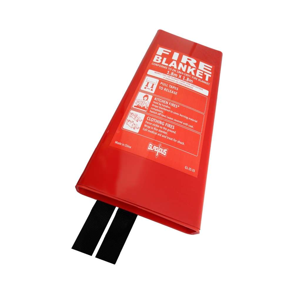 Gladious Fire blanket in PVC box 0.43mm thk x 18.m wd x 1.8m len, Khaki 0