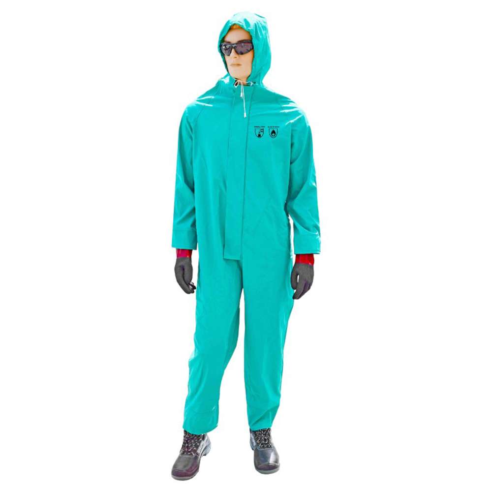 Gladious Chemical Resistance & Limited Flamability 400gsm PVC Coverall, Large, Green 1