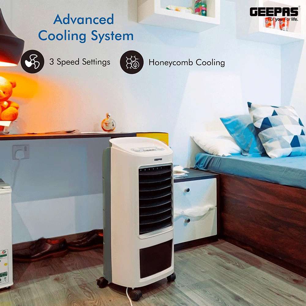 Geepas Air Cooler LED Control Panel Wide Oscillation with Ice Compartment & Remote Control 8