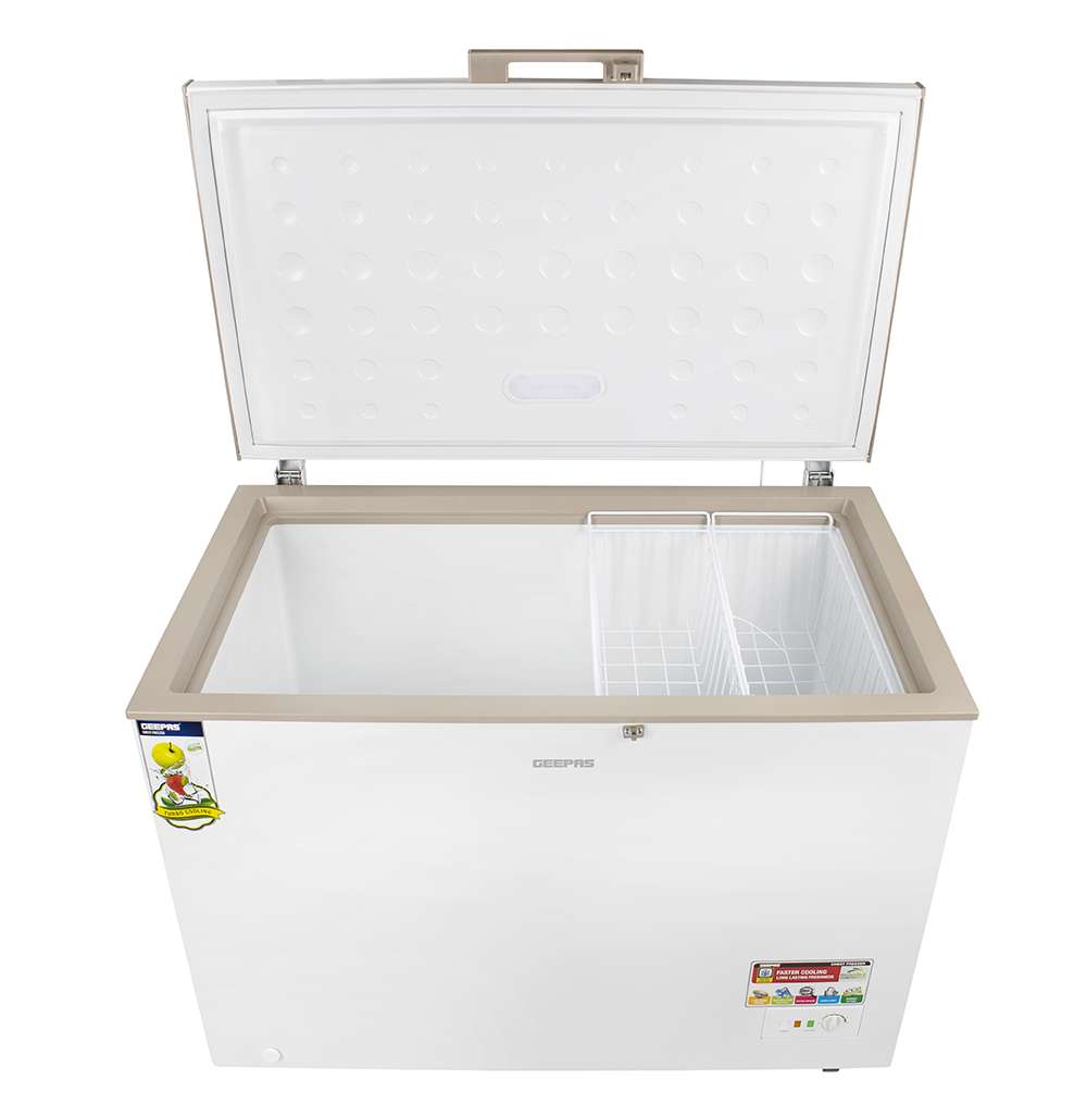 Geepas 350L Chest Freezer Compact Portable Refrigerator with 2Pcs Food Basket Freezer