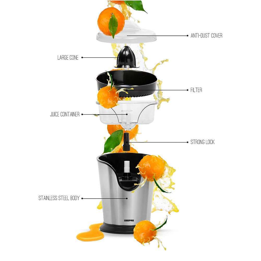 Geepas Citrus Juicer - Quick Healthy Nutritious Juices With Anti Dust Cover 100W 8