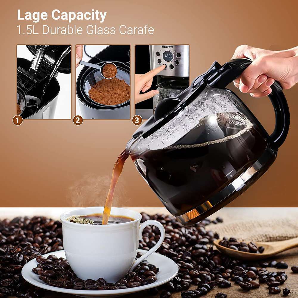 Geepas 1.5L Digital Filter Coffee Machine Anti-Slip Feet & Permanent Nylon Filter 900W 4