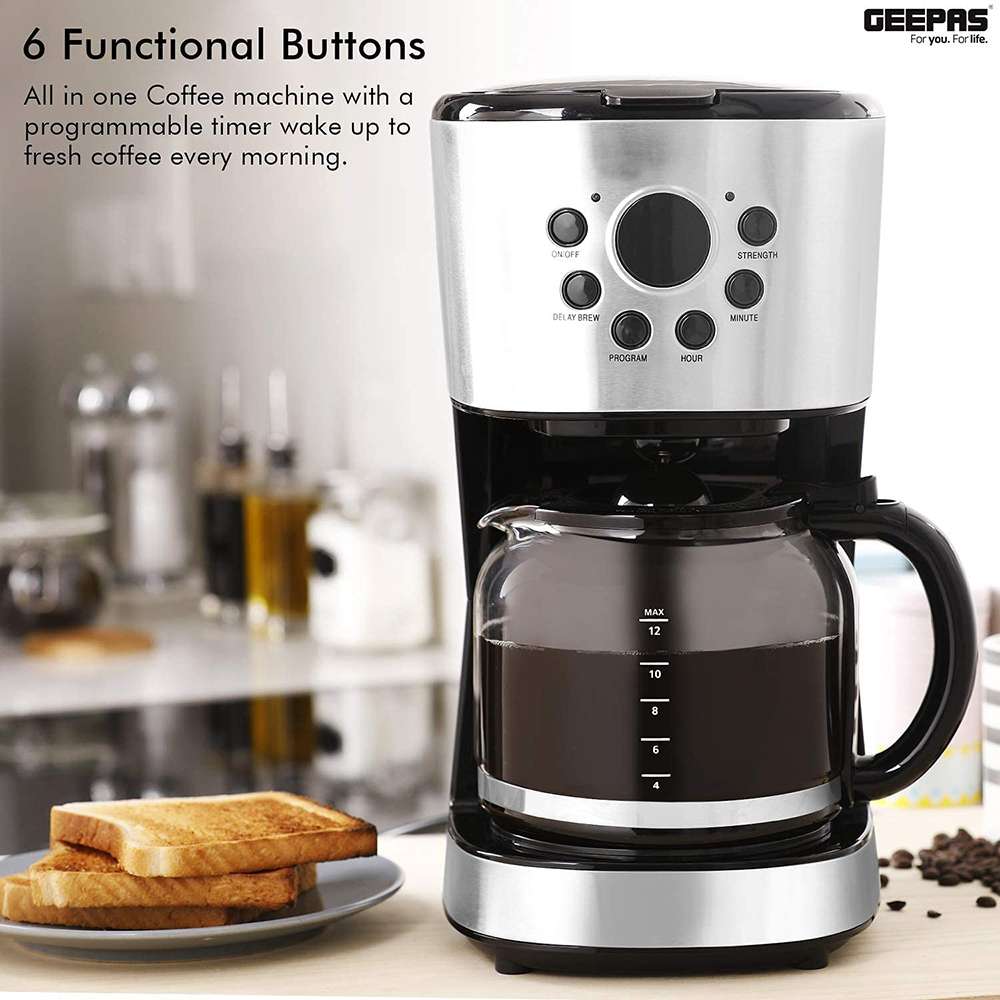 Geepas 1.5L Digital Filter Coffee Machine Anti-Slip Feet & Permanent Nylon Filter 900W 3