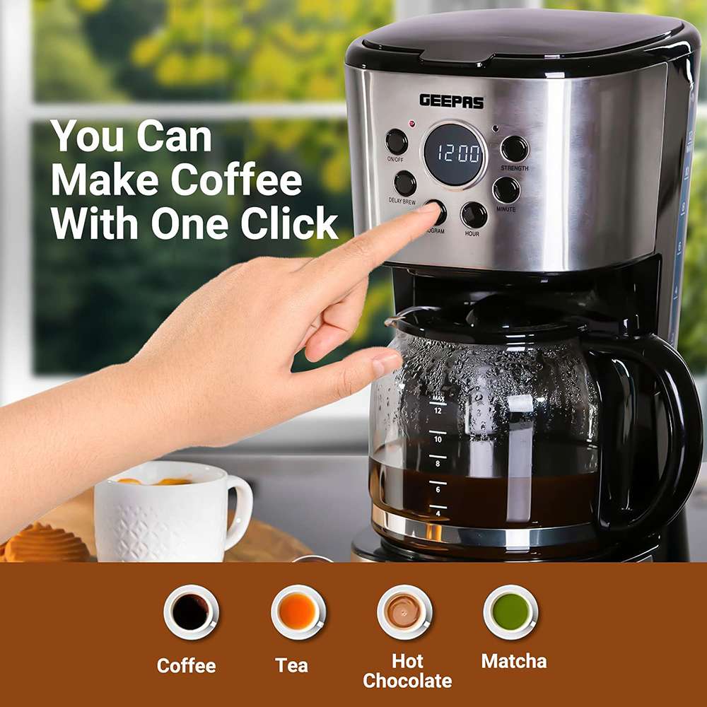 Geepas 1.5L Digital Filter Coffee Machine Anti-Slip Feet & Permanent Nylon Filter 900W 6