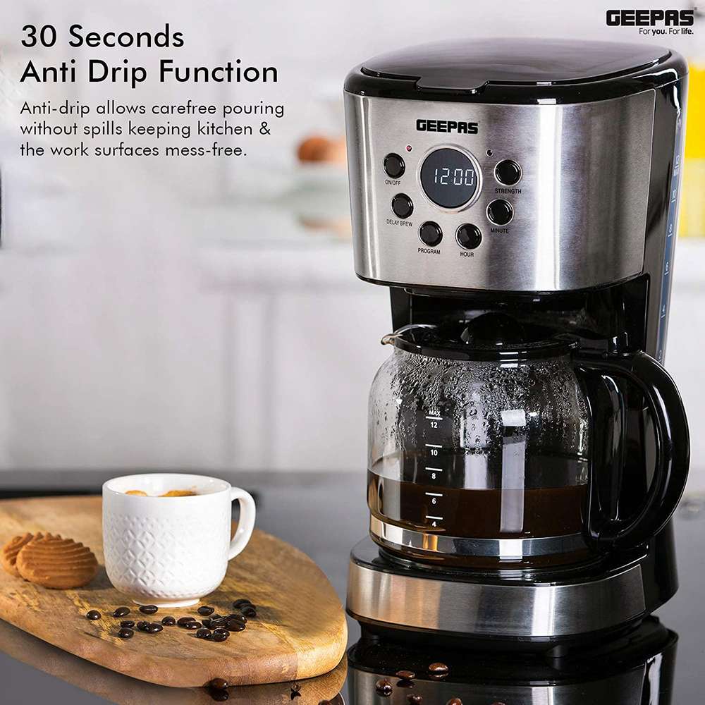 Geepas 1.5L Digital Filter Coffee Machine Anti-Slip Feet & Permanent Nylon Filter 900W 7