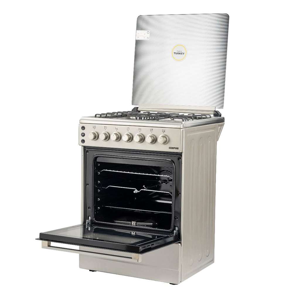 Geepas 60*60 Cooking Range Glass Lid with 4 Gas Euro Pool Type Burners Convection Single Oven with Rotisserie Function 3