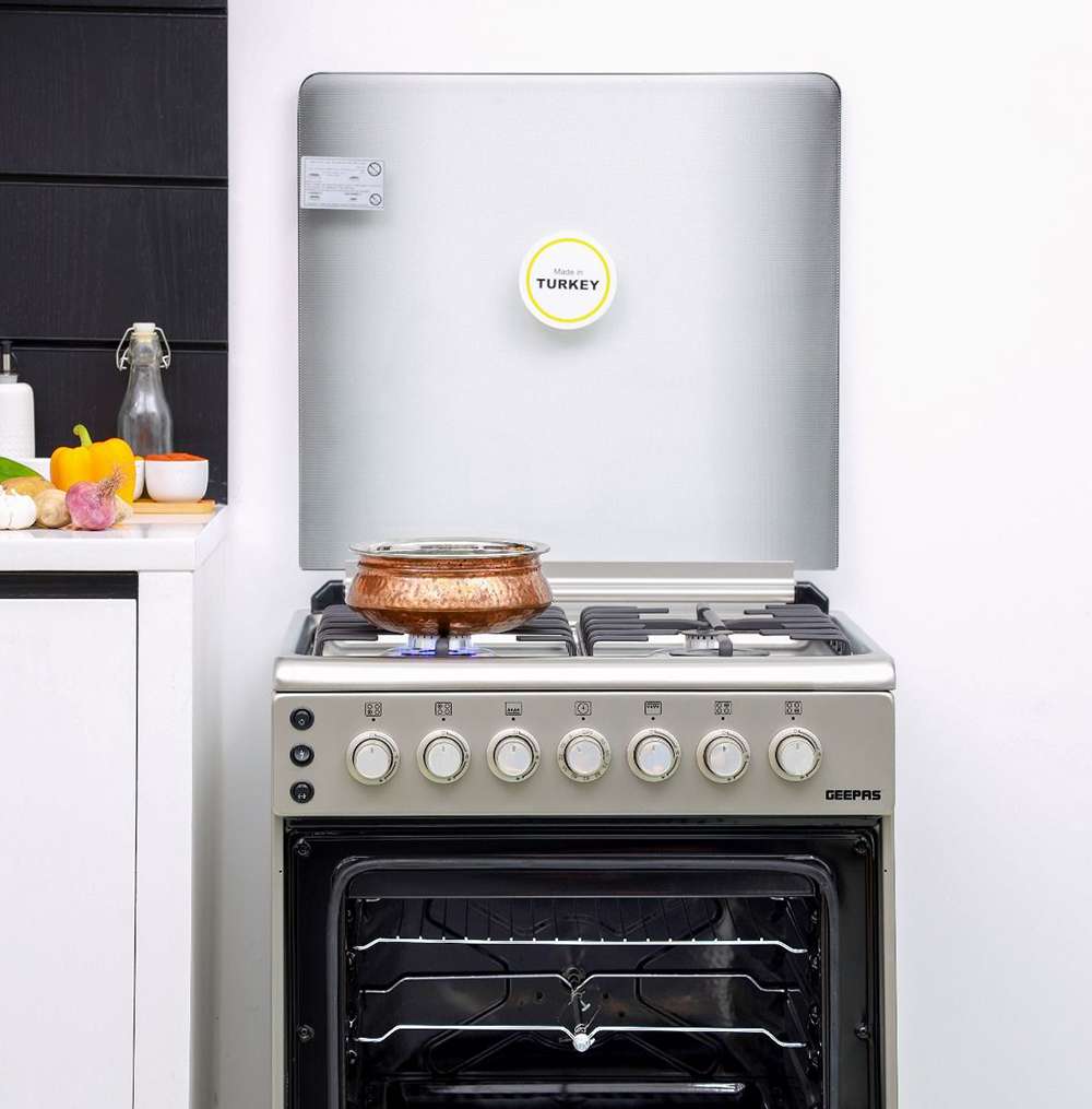 Geepas 60*60 Cooking Range Glass Lid with 4 Gas Euro Pool Type Burners Convection Single Oven with Rotisserie Function 5