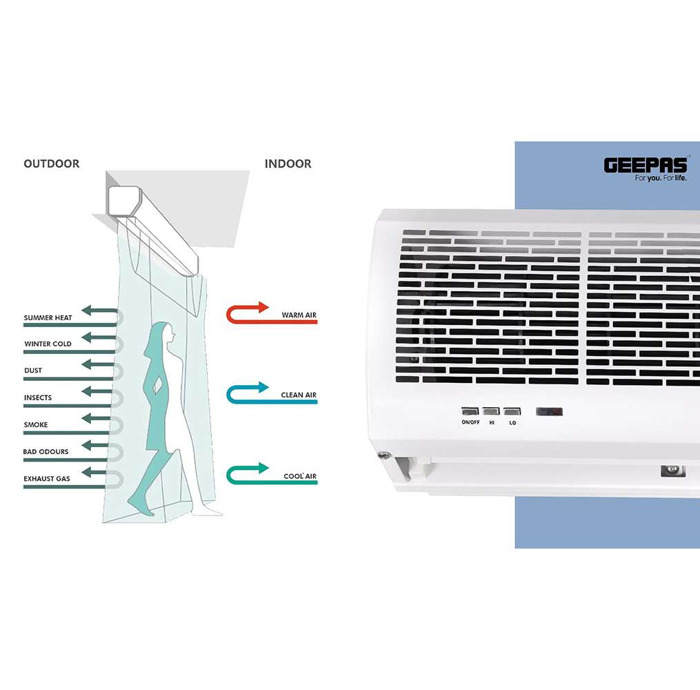 Geepas Automatic Commercial Indoor Air Curtain with Dual Speed Settings Spray Coating Low Noise Remove Control 2