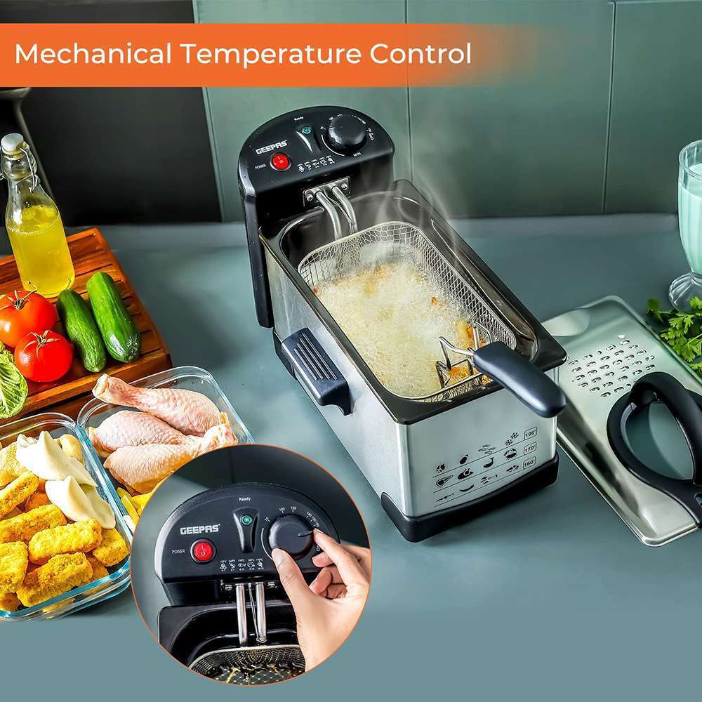 Geepas 3L Deep Fat Fryer Mechanical Temperature Control & Fully Detachable Basket 2000W 5