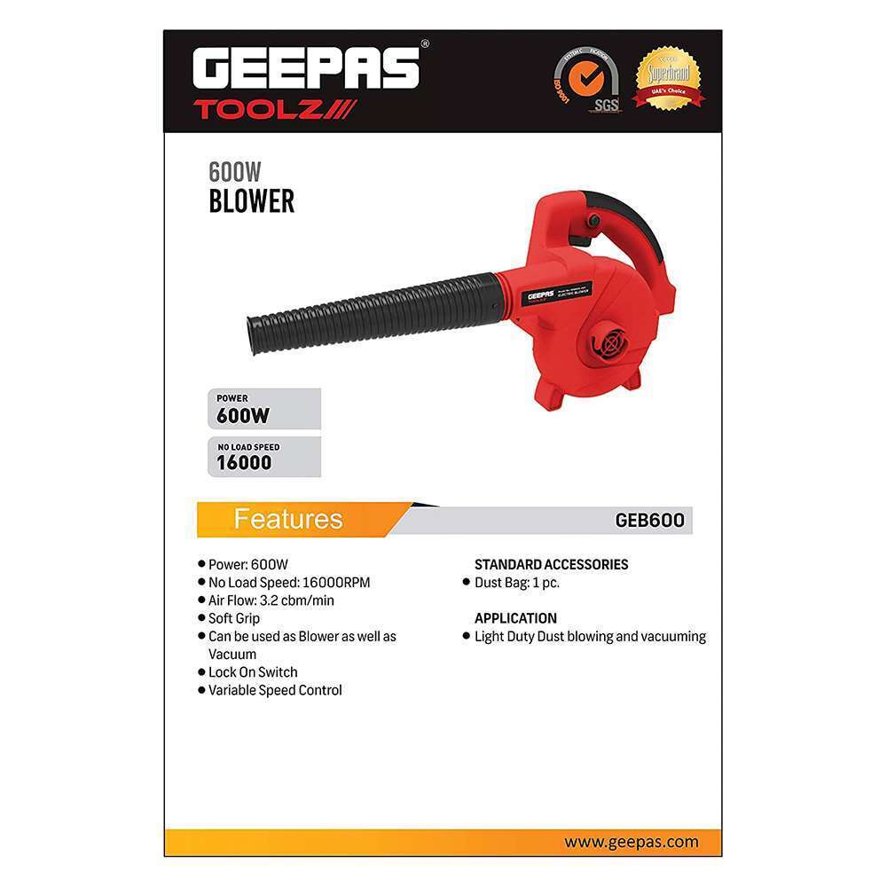 منفخ الهواء المزود بكيس تجميع الغبار (1KG) من جيباس (Geepas) استطاعة (600W) موديل (GEB600-240)  4