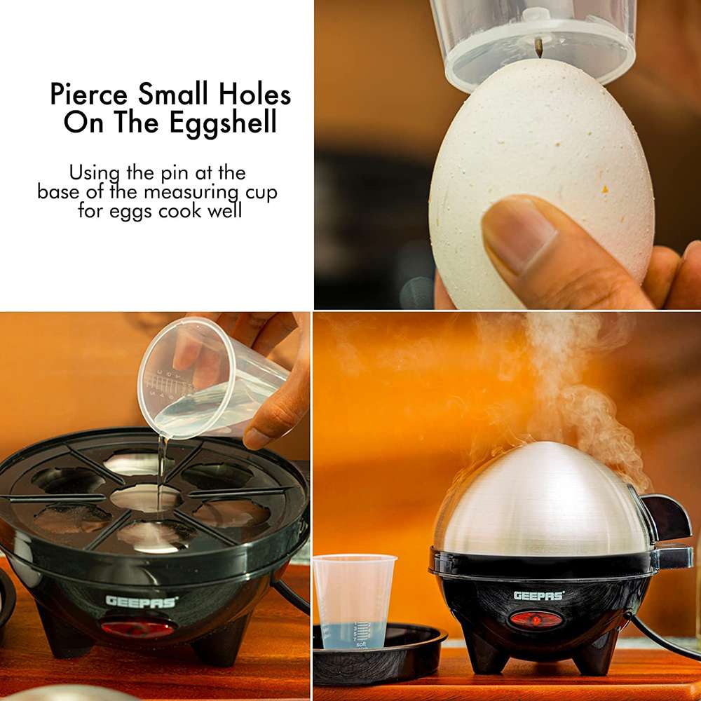 Geepas Egg Boiler Egg Cooker Measuring Cup with Egg Pierce Included 350W 2