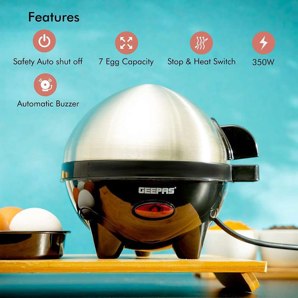 Geepas Egg Boiler Egg Cooker Measuring Cup with Egg Pierce Included 350W 4