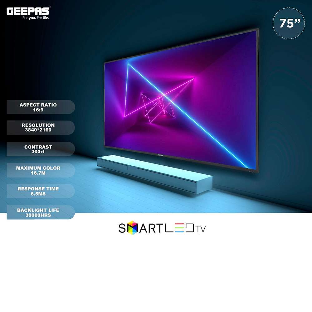 تلفزيون جيباس الذكي (LED) قياس (75") بذاكرة رام (2GB) و ثلاثة منافذ (HDMI) و منفذي (USB) و بنظام أندرويد مع المشاركة الالكترونية 4