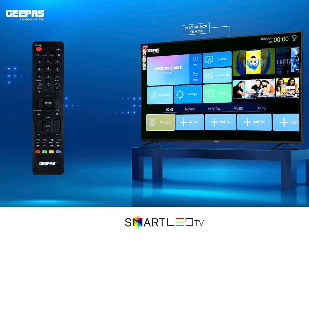 Geepas 75" Smart LED TV 2GB RAM 3 HDMI & 2 USB Ports Wi-Fi Android 9.0 with E-Share 1