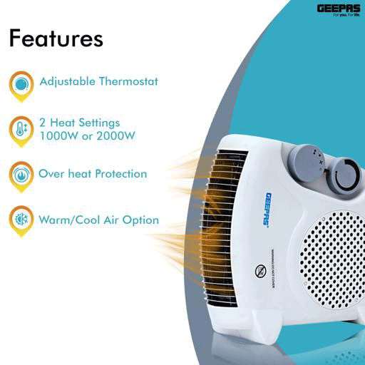 Geepas Fan Heater Adjustable Thermostat with Overheating Protection & Power Indicating Lamp 1