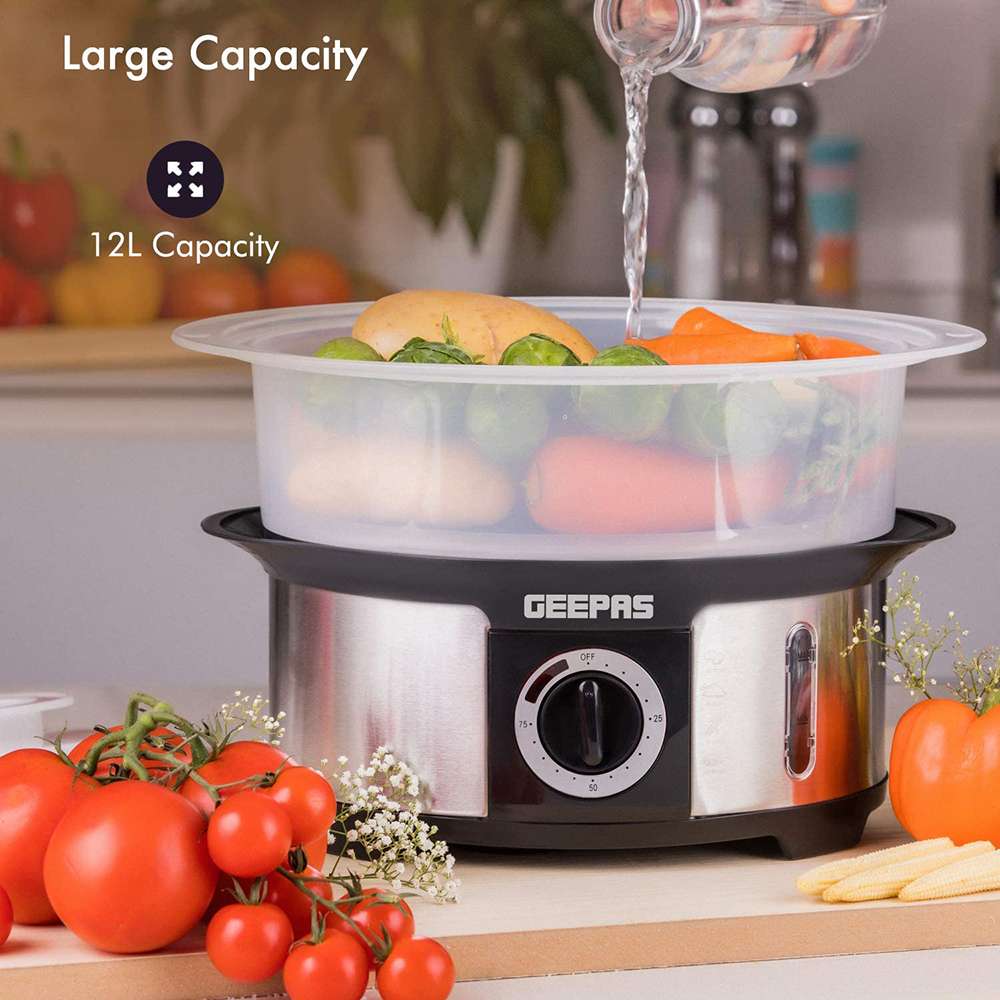 Geepas 12L Food Steamer Water Level Indicator3 Transparent PC Bowls 1000W 4