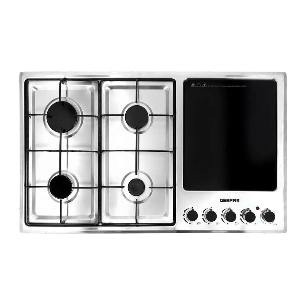 Geepas Stainless Steel Built-In Gas Electric Hot Plate Hob, Automatic Ignition System, 4 Burners & 1 Hot Plate 3