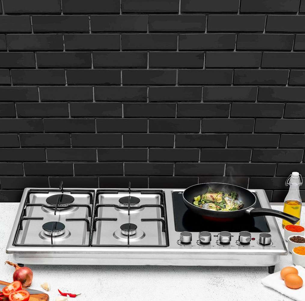 Geepas Stainless Steel Built-In Gas Electric Hot Plate Hob, Automatic Ignition System, 4 Burners & 1 Hot Plate 2