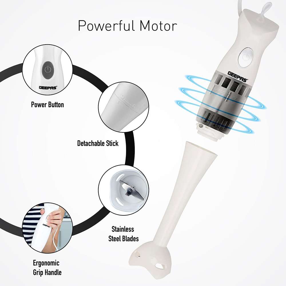 Geepas Hand Blender with Injection Shell Dual Speed Setting & Detachable Stick 200W 1