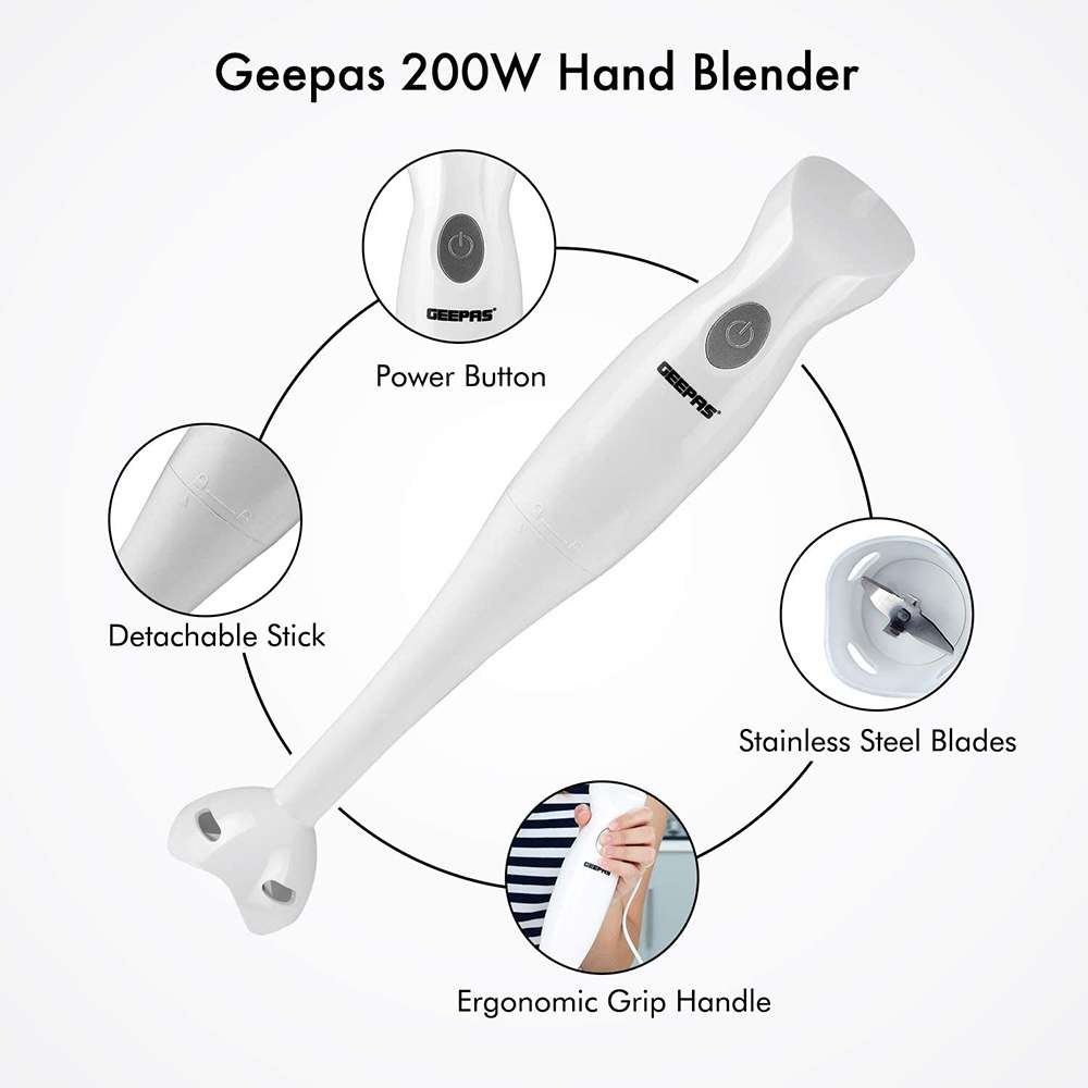 Geepas Hand Blender with Injection Shell Dual Speed Setting & Detachable Stick 200W 3