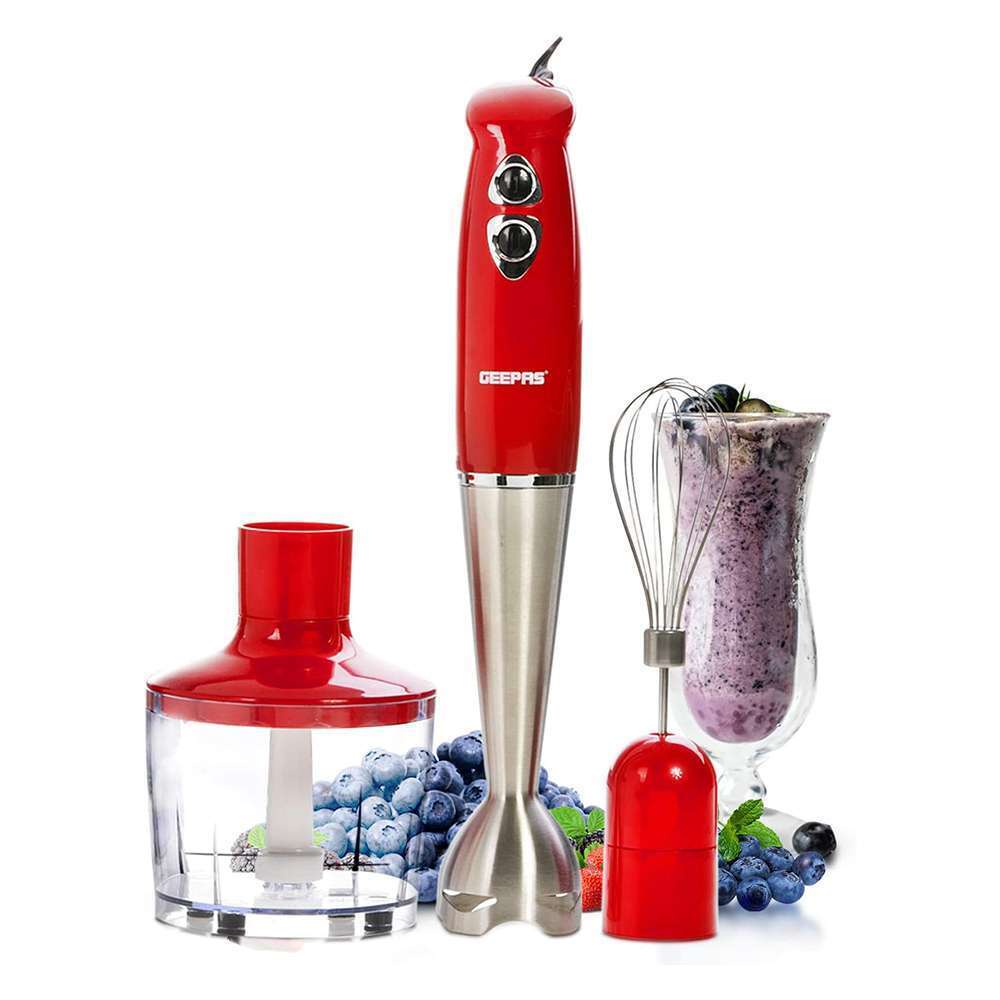 Geepas 3-In-1 Multifunction Hand Blender with 860ML Chopper Bowl & Whisk Attachments 400 W 0