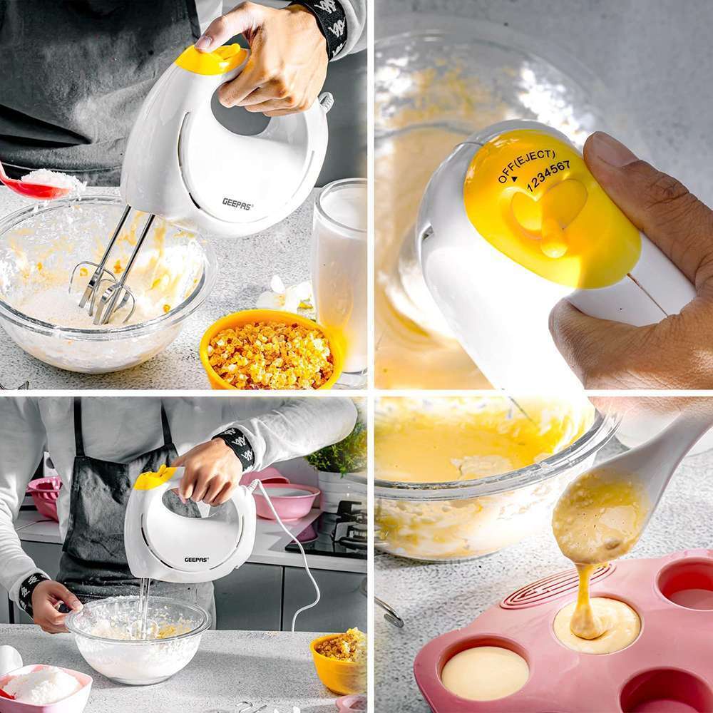 Geepas Hand Mixer Professional Food & Cake Mixer for Baking with Powerful and Versatile 7 Speed Settings 150W 8