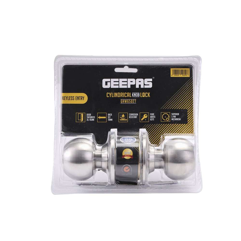 Geepas GHW65027 Stainless Steel Cylindrical Door Knob Lock 3