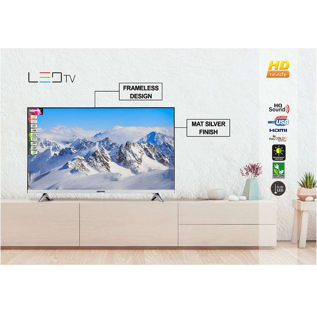 Geepas 32" LED TV Slim Led HD Perfectly Clear Panel Wide View Angle wih 2 HDMI & 2 Hi-High USB Ports Card Slot 5