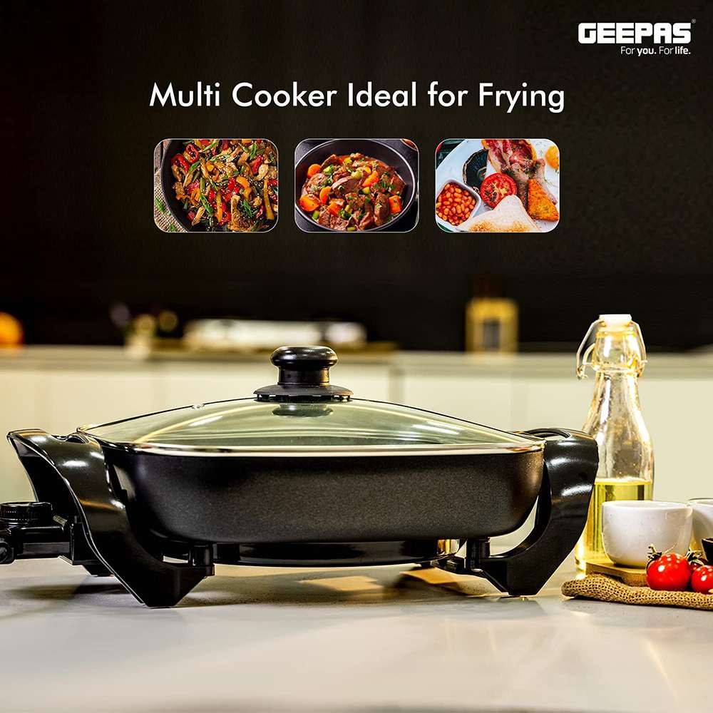 Geepas Large Multi CookerAluminium Multifunctional Electric Skillet Auto-Thermostat Control 1500W Black 2