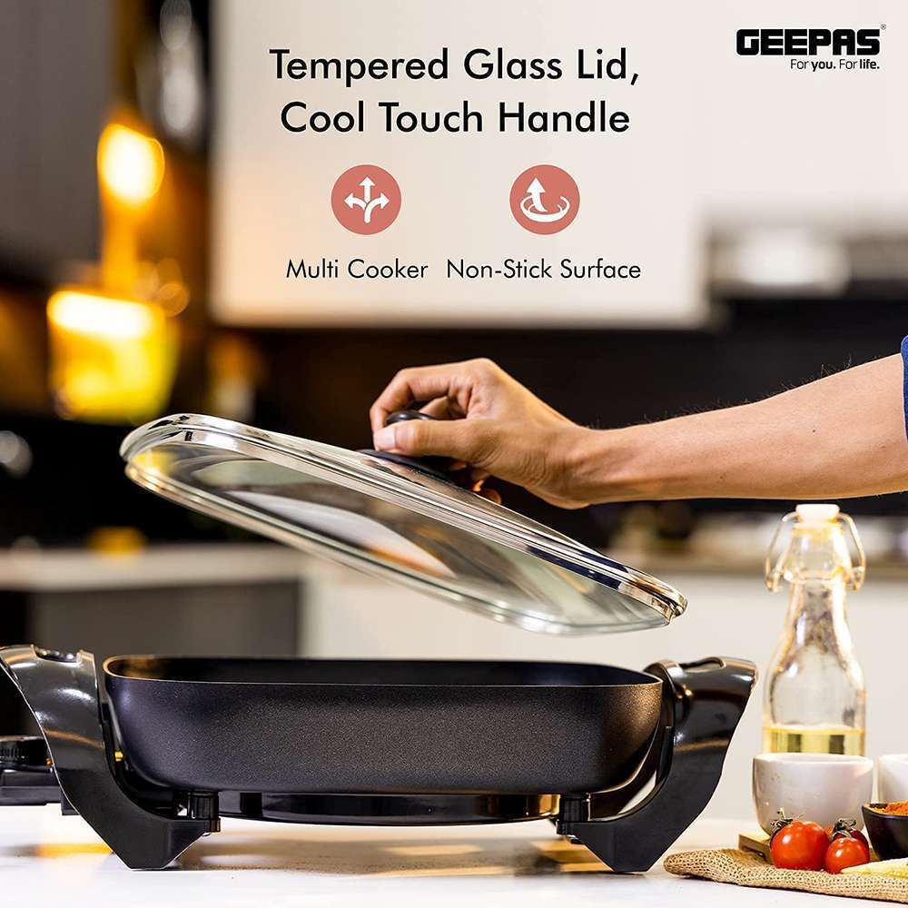 Geepas Large Multi CookerAluminium Multifunctional Electric Skillet Auto-Thermostat Control 1500W Black 3