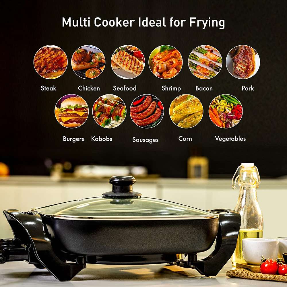 Geepas Large Multi CookerAluminium Multifunctional Electric Skillet Auto-Thermostat Control 1500W Black 4