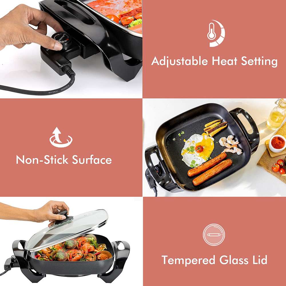 Geepas Large Multi CookerAluminium Multifunctional Electric Skillet Auto-Thermostat Control 1500W Black 7