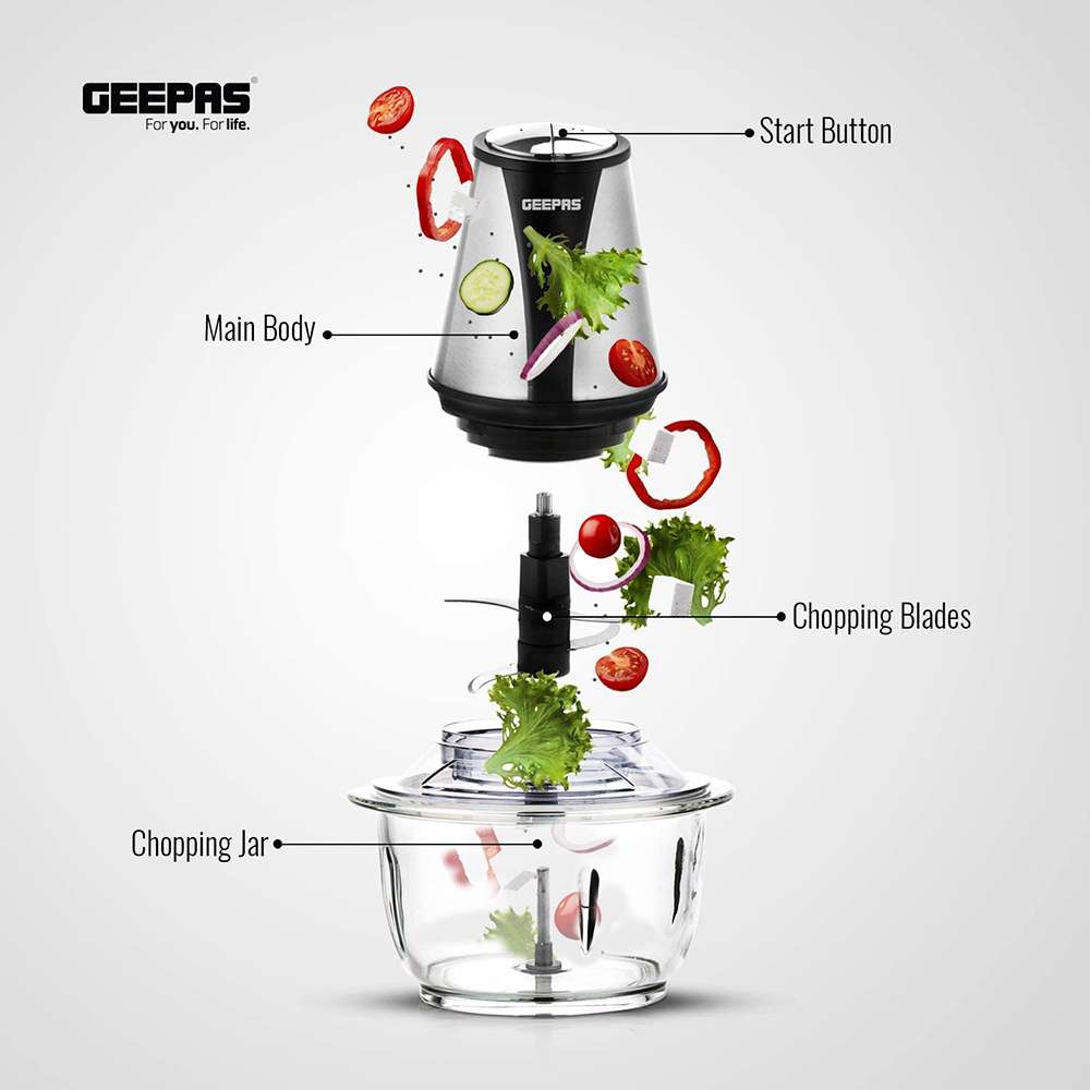 Geepas 1.2L Electric Chopper Decked with Durable Powerful 400w Silver/Black 1