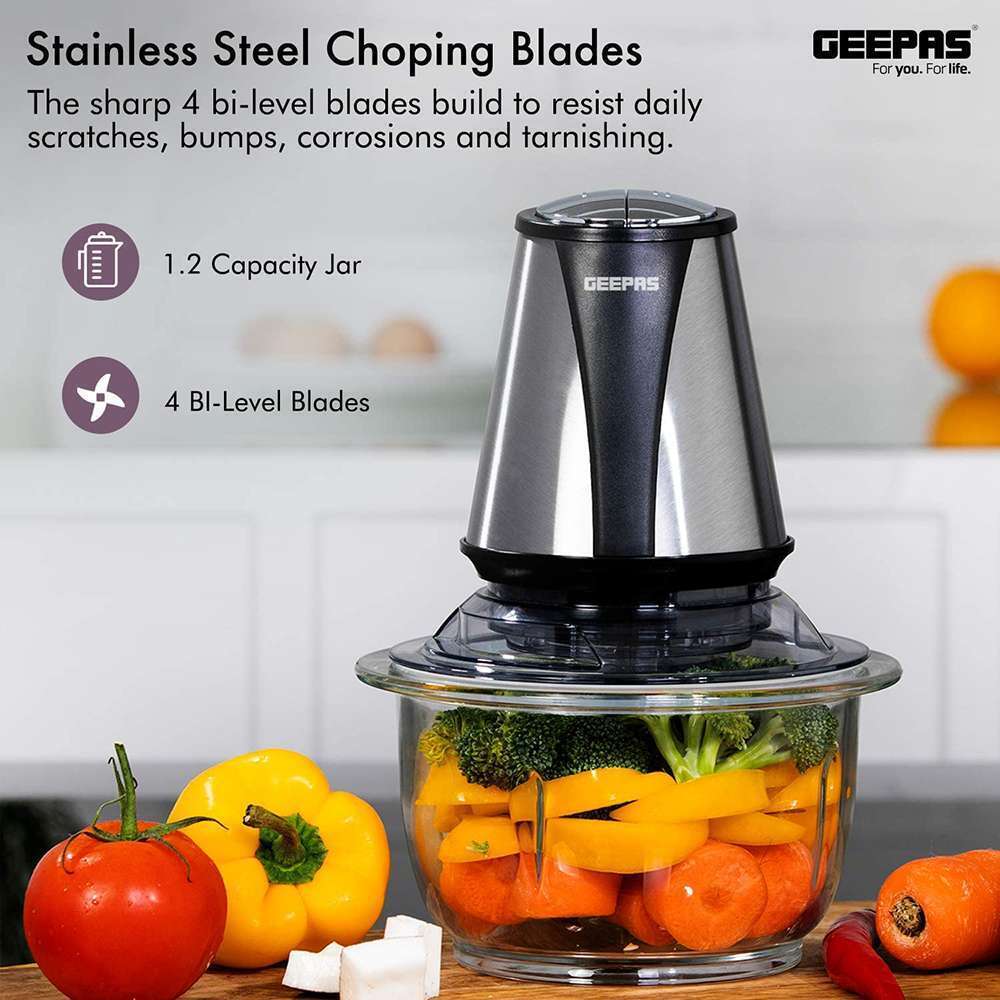 Geepas 1.2L Electric Chopper Decked with Durable Powerful 400w Silver/Black 3