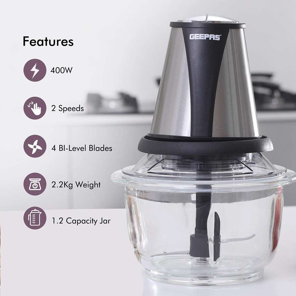 Geepas 1.2L Electric Chopper Decked with Durable Powerful 400w Silver/Black 5