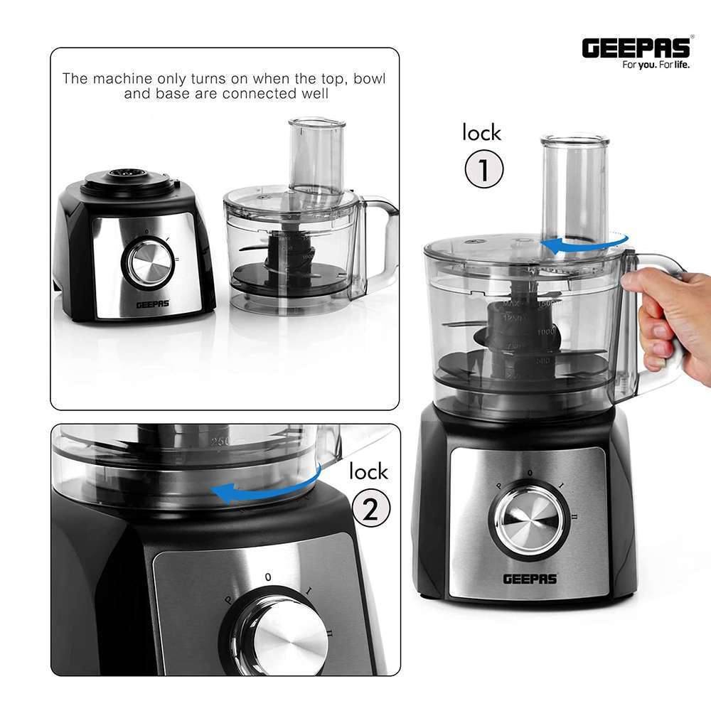 Geepas 1.2L Compact Food ProcessorSelf-Sharpening Stainless-Steel Blades 1200W 1