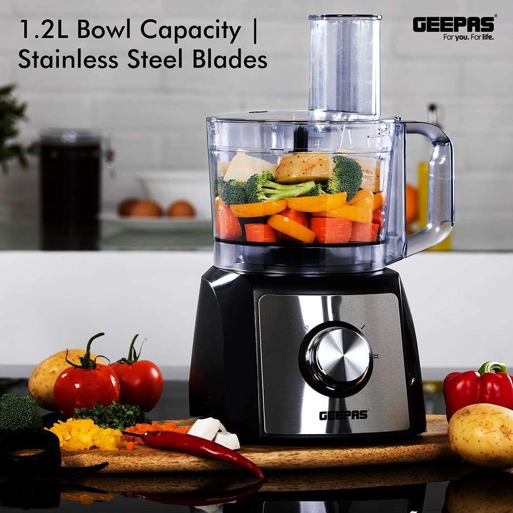 Geepas 1.2L Compact Food ProcessorSelf-Sharpening Stainless-Steel Blades 1200W 2