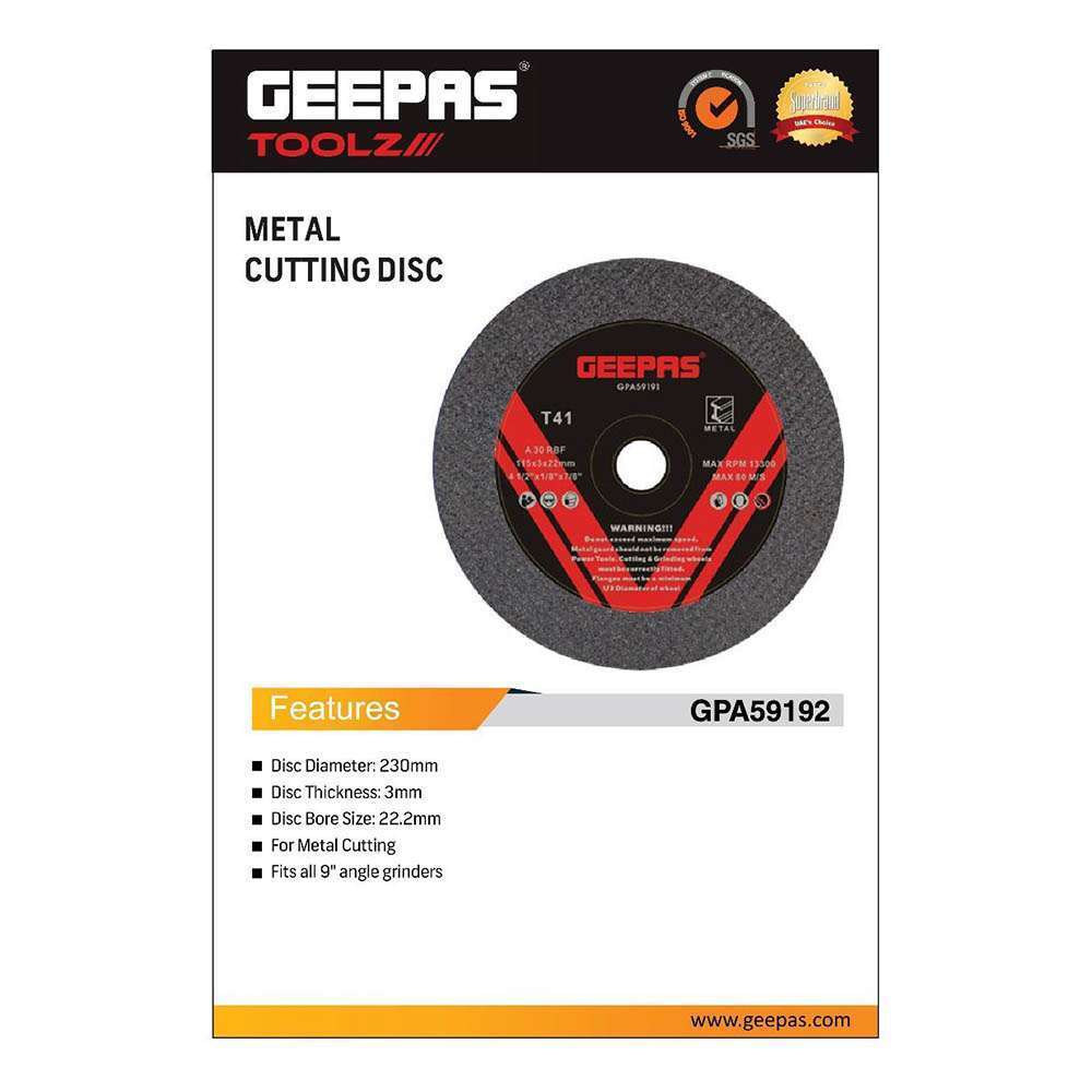 Geepas GPA59192 Professional Metal Cutting Disc 230 x 3 x 222mm 0