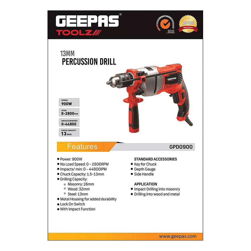 مفك البراغي و مثقب (Geepas) استطاعة (900W) قياس  (13mm) المزود بمفتاح قفل (GPD0900-240) 4