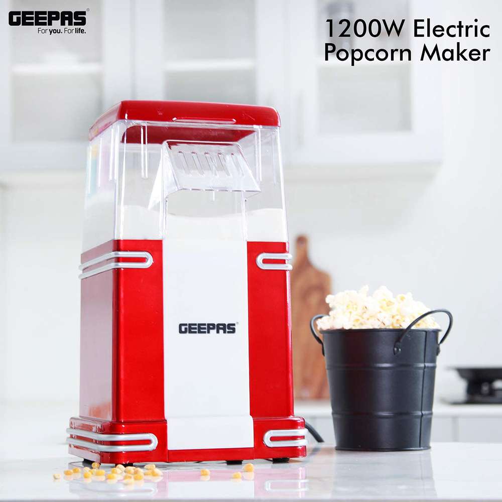 Geepas Electric Popcorn Maker Machine Air Circulation Cooking & Elegant Design 1200w 1