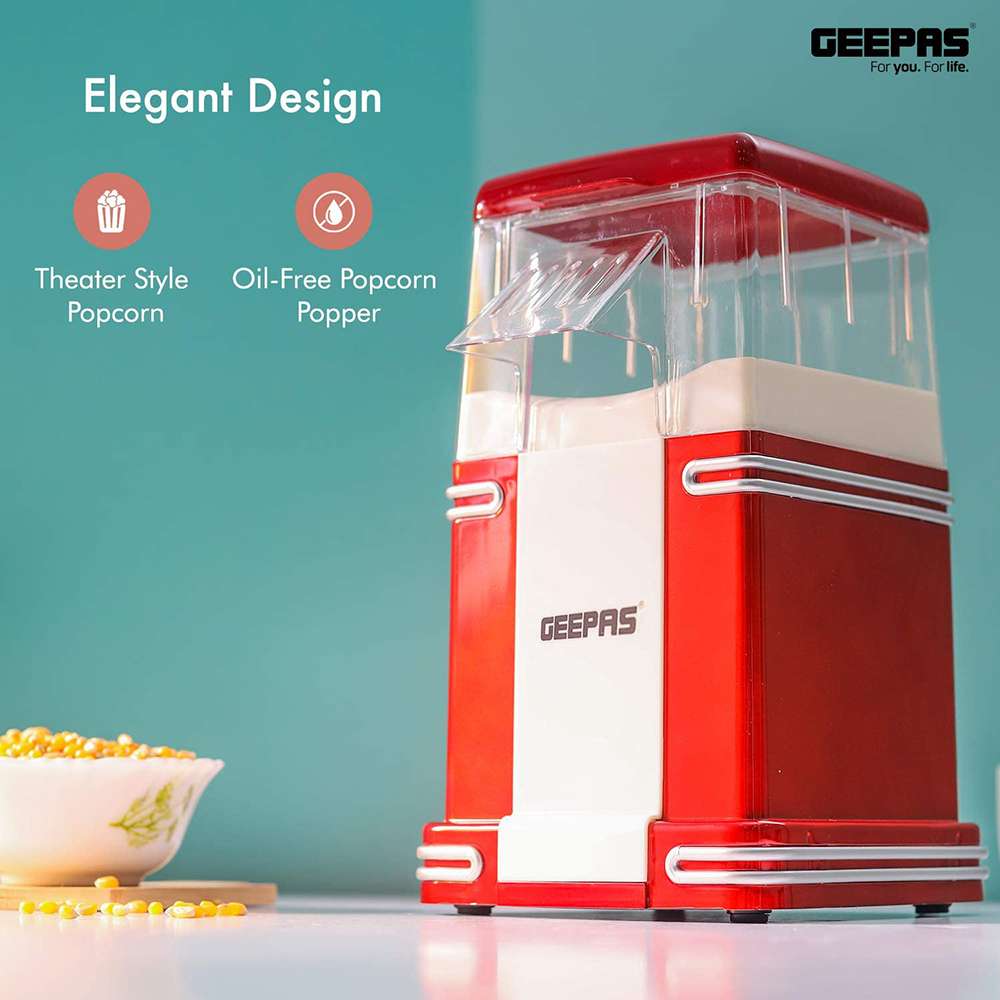 Geepas Electric Popcorn Maker Machine Air Circulation Cooking & Elegant Design 1200w 3