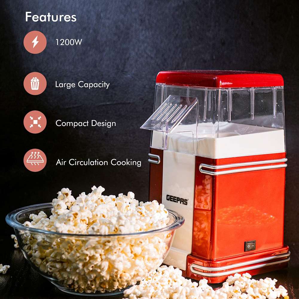 Geepas Electric Popcorn Maker Machine Air Circulation Cooking & Elegant Design 1200w 8