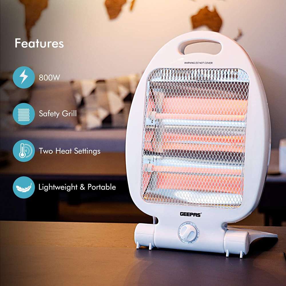 مدفأة كهربائية  كوارتز من  جيباس مع إعدادين للحرارة (600-800W) مثالية للمنازل والمكاتب والكرفانات والفنادق والمرائب موديل (GQH9105) 1