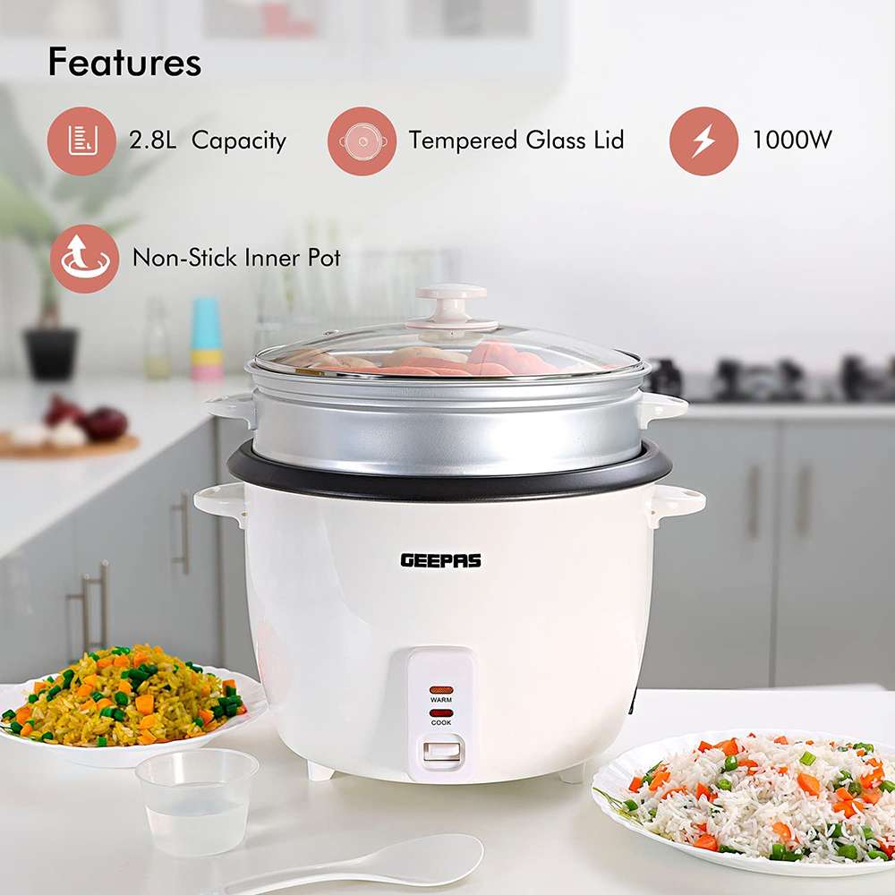 Geepas 2.8L Automatic Rice Cooker3 in 1 Function Non-Stick Inner Pot 900W 5