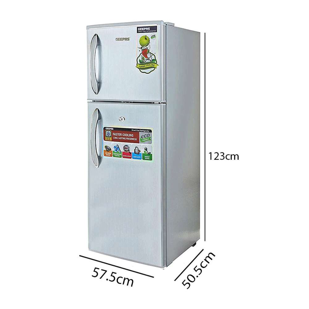 Geepas Double Door Refrigerator Fast Cooling & Preserves Freshness with Energy Efficient 2