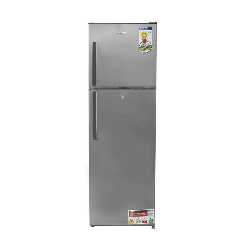 Geepas 320L Double Door Refrigerator Recessed Handle Low Noise & Low Energy Consumption 0