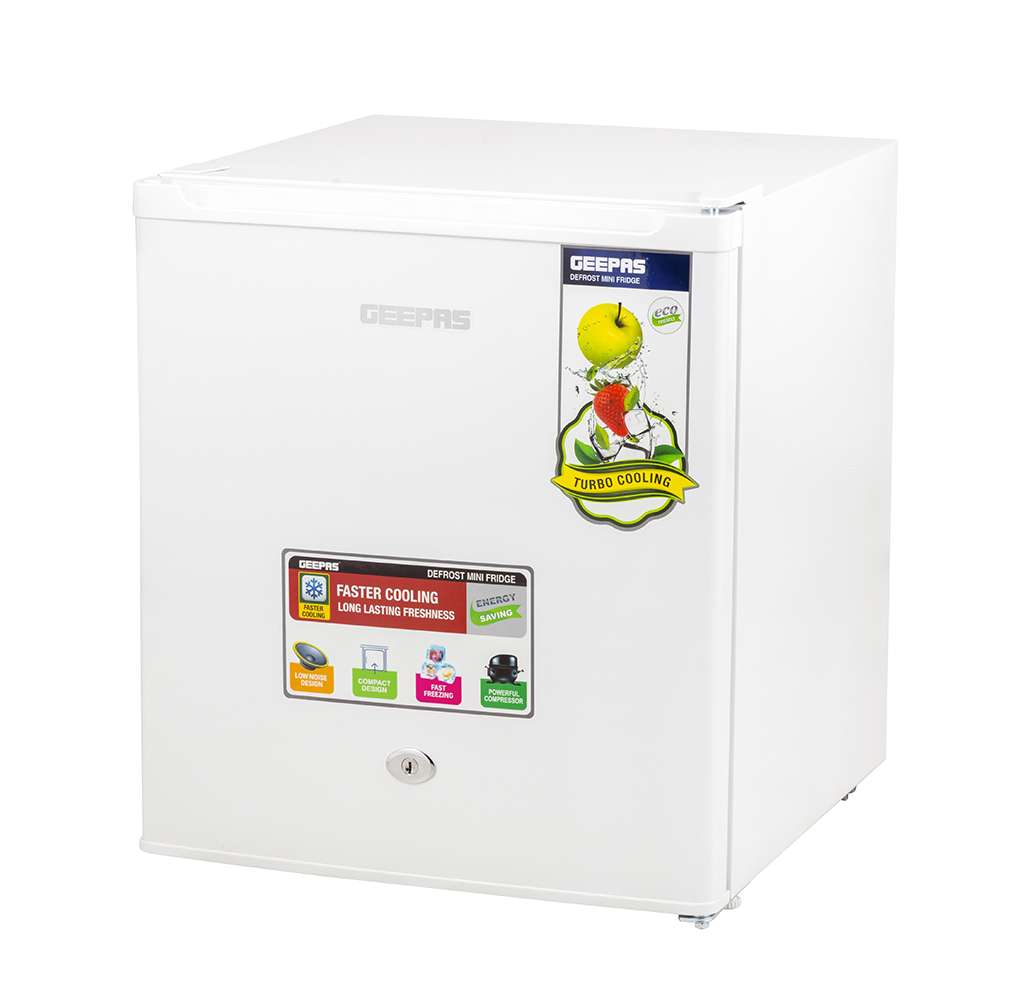 Geepas 60L Defrost Mini Fridge Powerful Compressor Compact with Door Lock & Key 0