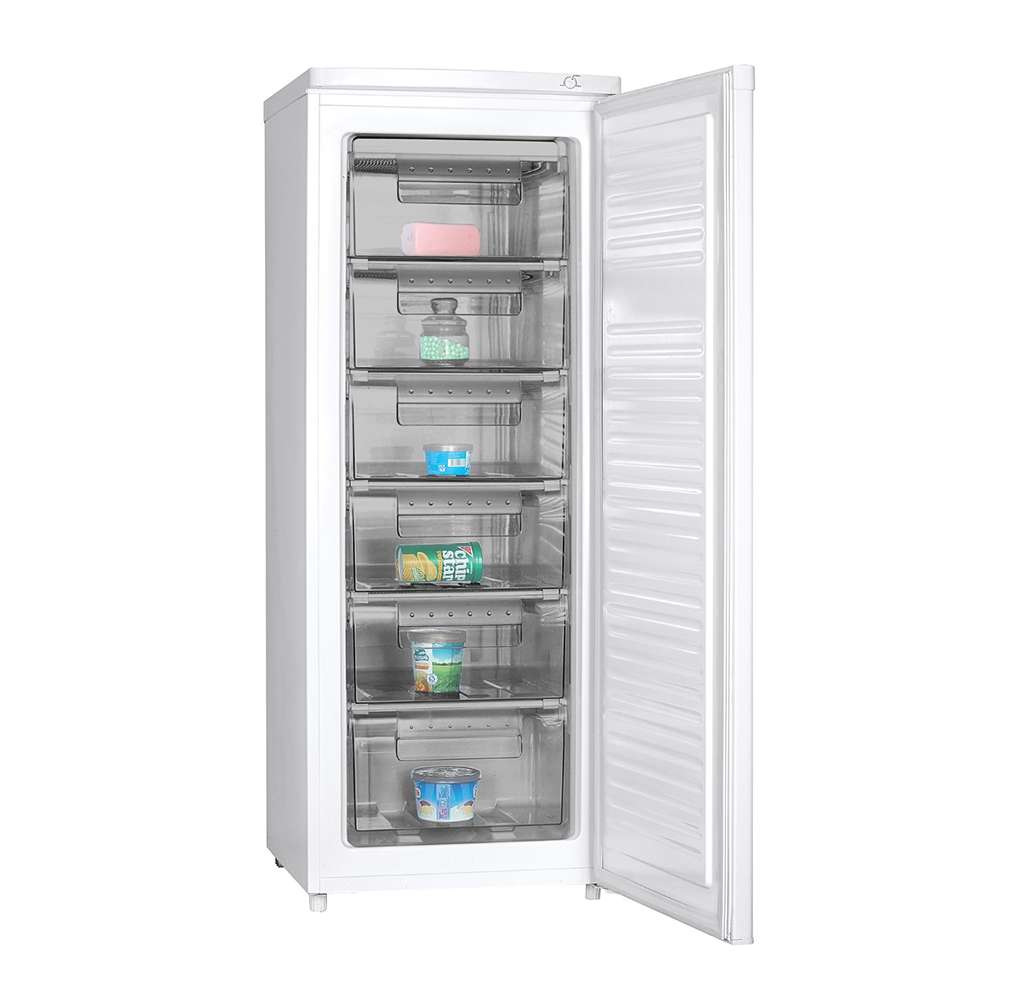 Geepas 200L Upright Freezer Compact Recessed Handle & Adjustable Thermostat with Portable 3 Star 6 Crystal Freezer Drawer 1